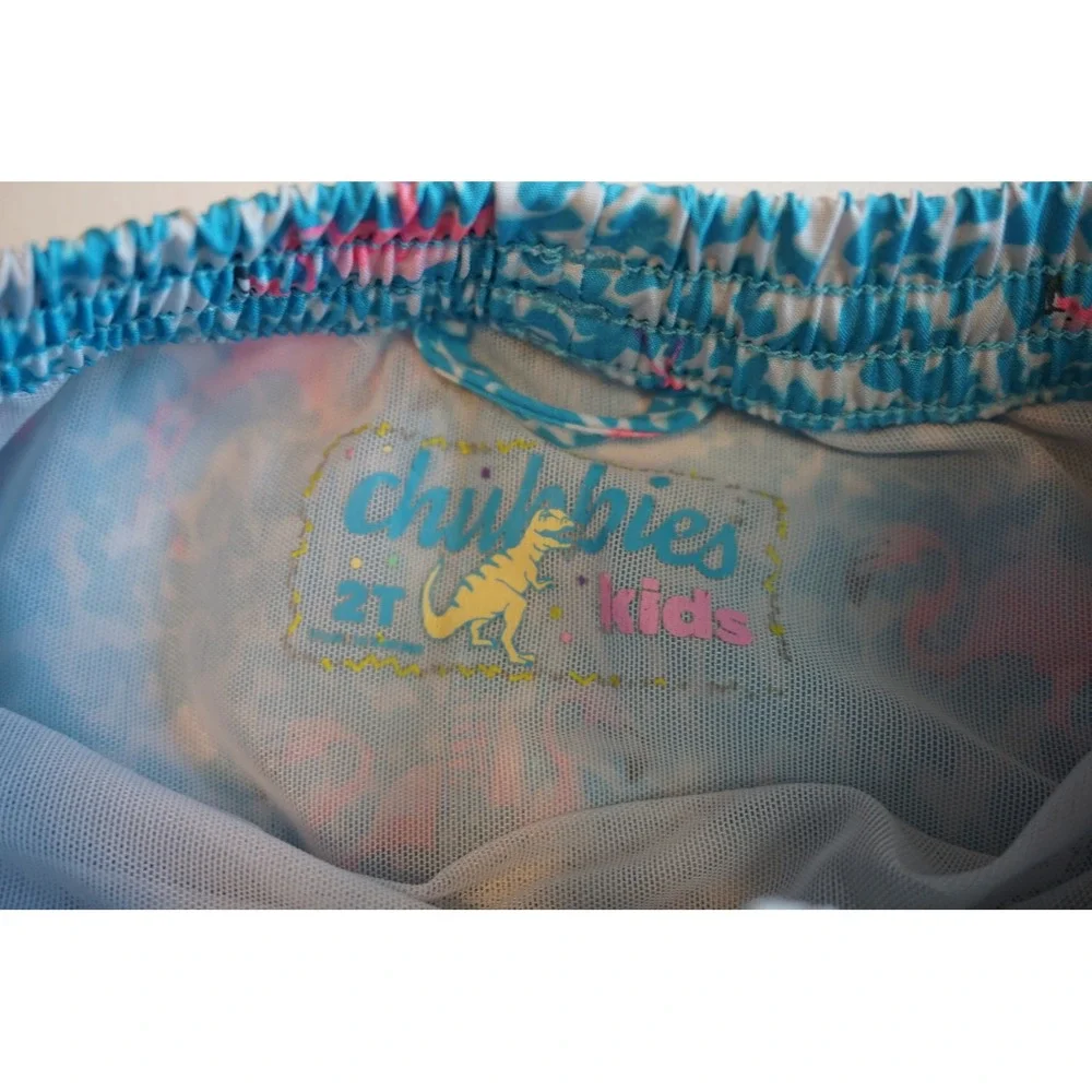 Chubbies Kids 2T Swim Trunks Blue Pink Flamingo Print Mesh Lined Shorts